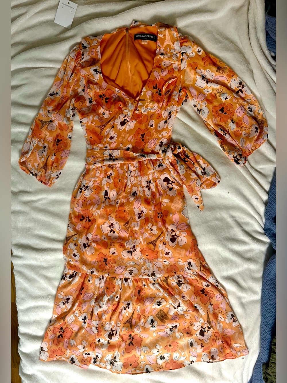 Karl Lagerfeld Orange Floral Midi Dress